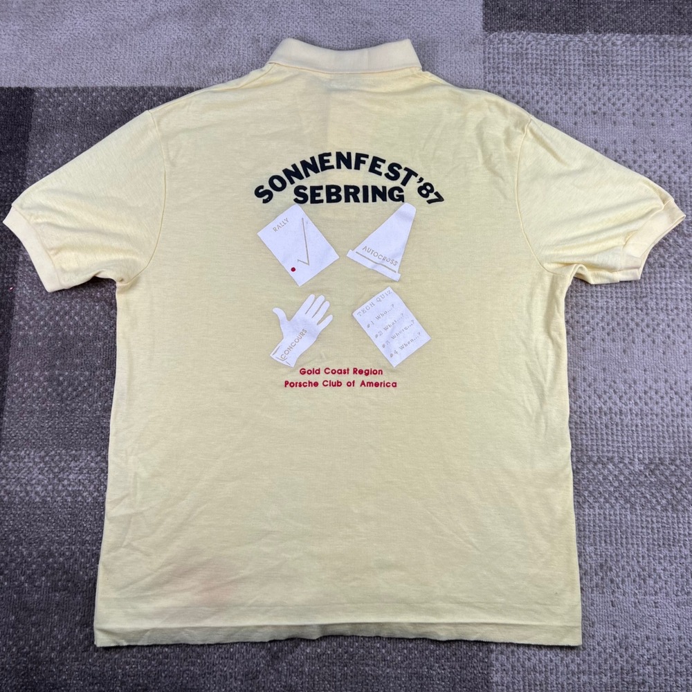 Vintage Porsche Crest Polo Shirt Yellow XL Made in USA Sonnefest 80s